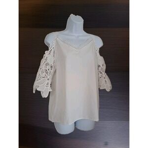 Women's Peasant Top S Off White Cold Shoulder Lace Sleeves & Trim Romantic Sexy